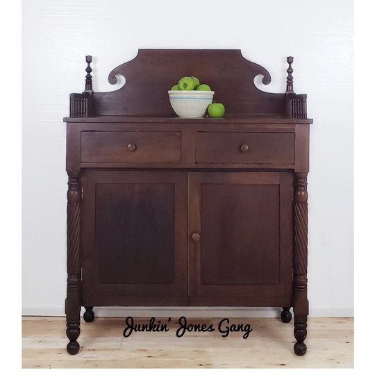 Early American Sideboard Buffet. Antique Storage Cabinet. Farmhouse Dining Room Server. Kitchen Coffee Bar. French Country Storage