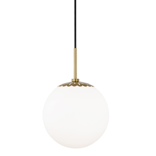 Mitzi by Hudson Valley Paige 1-light Aged Brass Large Pendant, Opal Glossy Glass