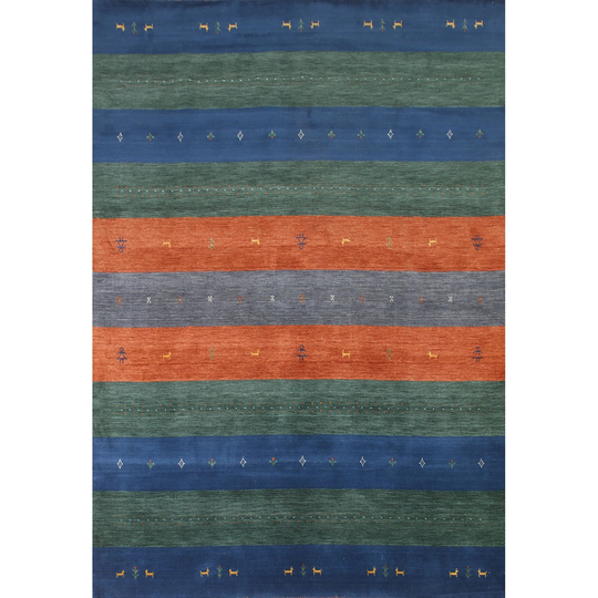 Multi-Color Striped Gabbeh Oriental Area Rug Handmade Wool Carpet - 8'0" x 10'0"