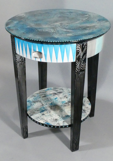 G || Round Side Table W-Shelf/Drawer | Hand-Painted 21x28H As Shown Or Custom Colors