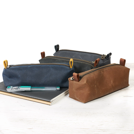 Waxed Canvas Zipper Pencil Pouch. Fabric Pen & Case, Gift For Him Hand Made Case