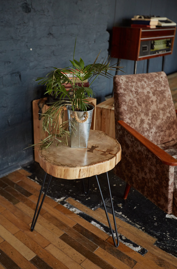 Wood Coffee Table, Slab Rustic Mid-Century Modern Live Edge End Side Hair Pin Legs