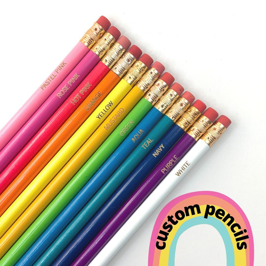 Classroom Pencils For Teachers 12 Custom Pencils, Personalized Twelve Pencil Pack Engraved. Back To School Rainbow