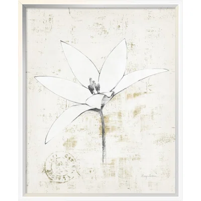 'Pencil Floral XII Gold' Framed Graphic Art Print on Canvas
