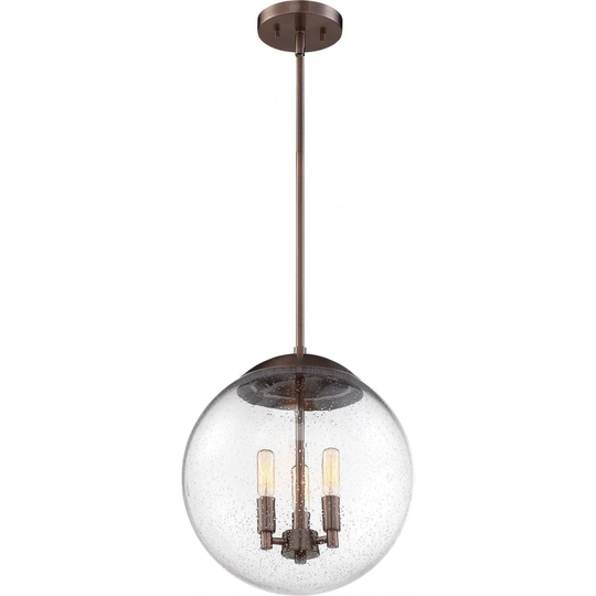Ariel 3-Light Pendant Fixture Antique Copper Finish with Clear Seedy Glass