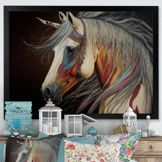 Designart 'Indian Horse With Colorful Mane V' Modern Framed Art Print