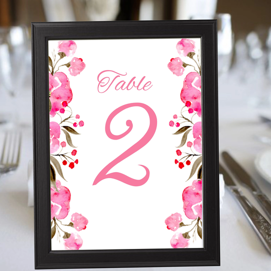 Vintage Pink Floral Watercolor Table Numbers Wedding Cards