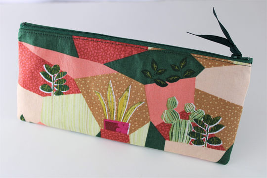 Pencil Case Terracotta Green Potted Boho Plants Fabric Zipper Pouch Makeup Cosmetic Accessory Bag Gift For Her Personalized First Name/Word