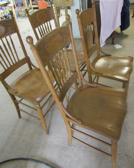 Vintage Antique Chairs, Press Back Oak Chairs/Rabbit Ears