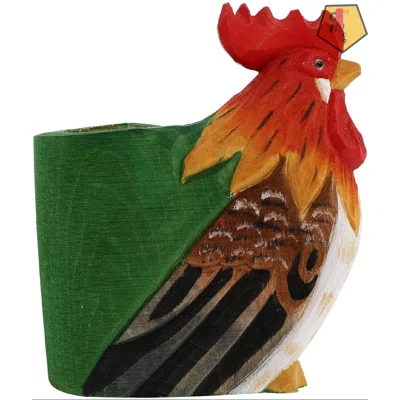Animal Pen Pencil Holder Cute Wood Rooster Chicken Planter Toothbrush Pot Desktop Stationery Organizer Makeup Brush Container For Home Office Decor
