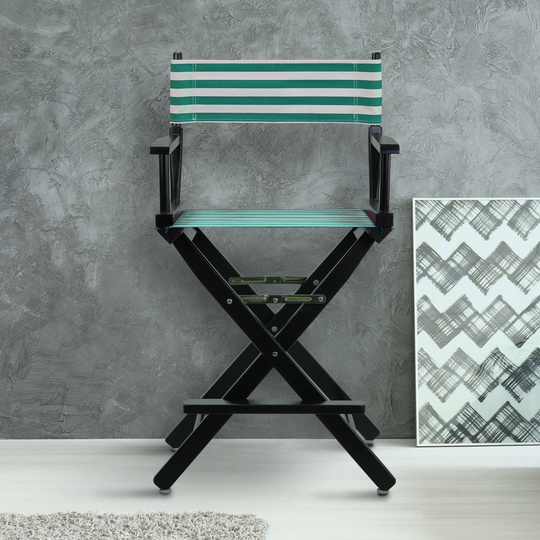24" Director's Chair Black Frame-Teal Cabana - 23"W x 19"D x 39.5"H