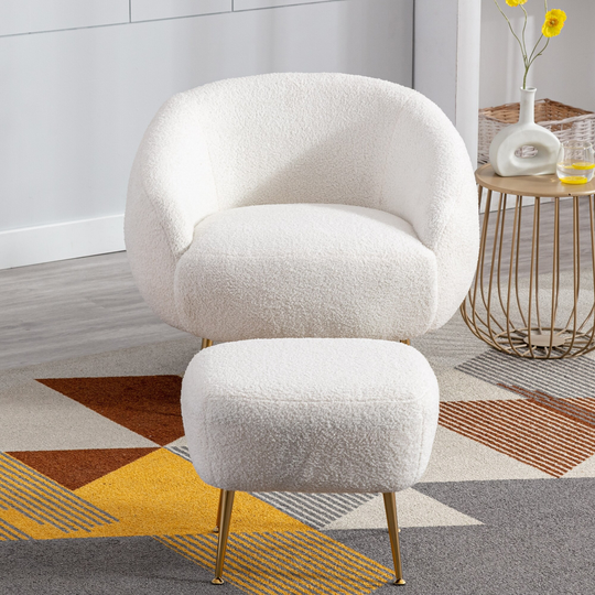 Leisure Accent Chair, Teddy Short Plush Particle Velvet Armchair, Chair & Ottoman Sets