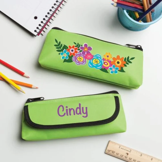 Unicorn Flowers Personalized Green Pencil Case, Customized Kids Pencils Pouch, Back To School Supplies
