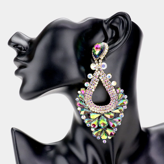 Large Multi Color Chandelier Earrings | Long Big Earrings|Pageant |Prom Earrings|3263