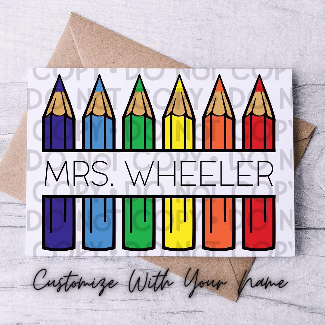 Custom Colored Pencil Teacher Name Ready To Press Sublimation