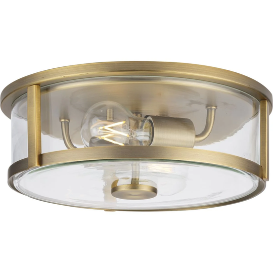 Gilliam Collection 12-5 8 in. Two-Light Vintage Brass New Traditional Flush Mount - 12.62 in x 12.62 in x 4.37 in