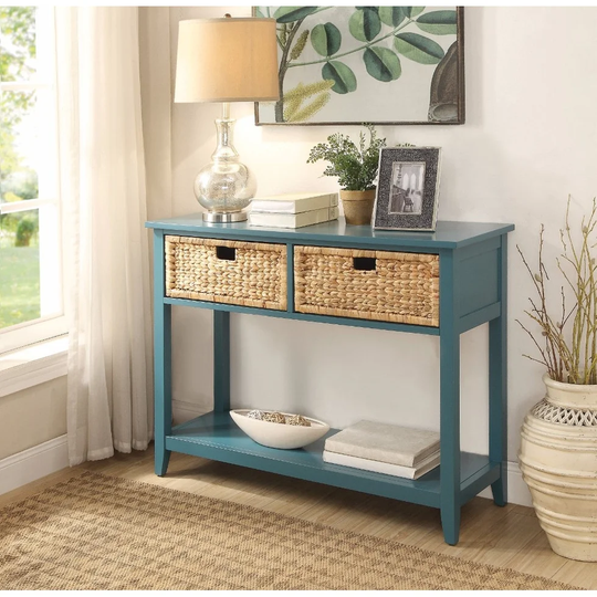 Flavius Console Table with 2 Drawers, Blue
