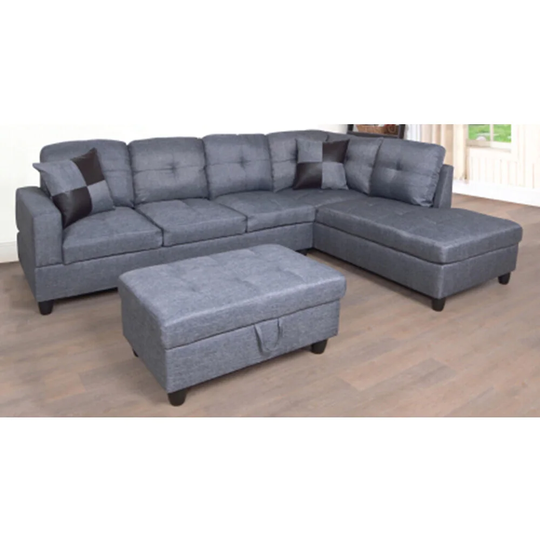 3 PC Sectional Sofa Set,Right -Facing Chaise with Free Storage Ottoman Gray