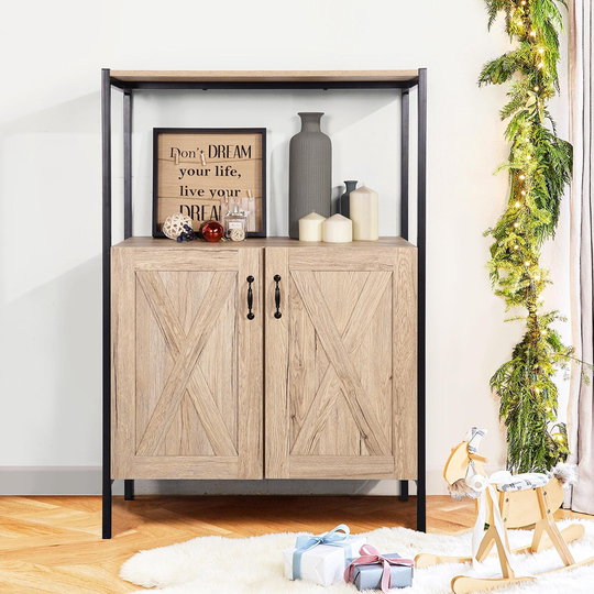 Rustic Wooden Storage Cabinet with 1 Open Shelf
