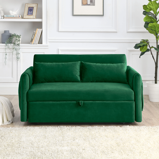 55'' Convertible Velvet Sofa Bed, Loveseat Sofa, Sleeper Sofa with Pull-out Bed and Adjustable Backrest