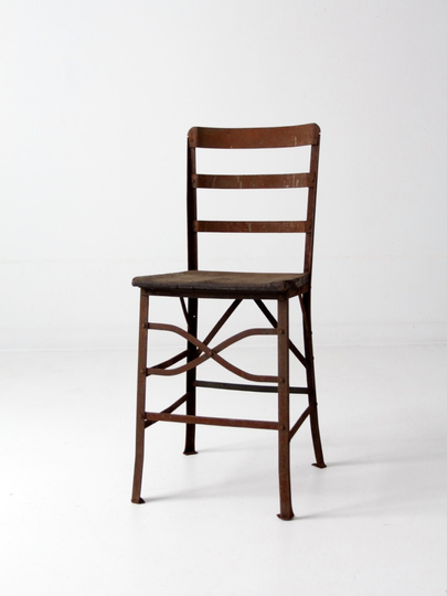 Vintage Industrial Stool With Back, Desk Chair