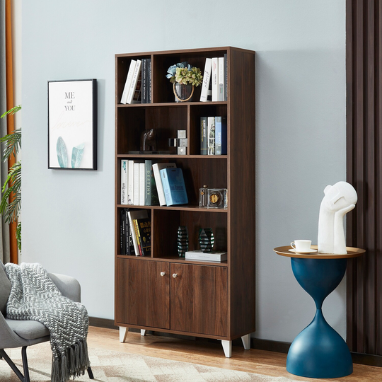 68" Bookcase with 2 Doors, Bookshelf