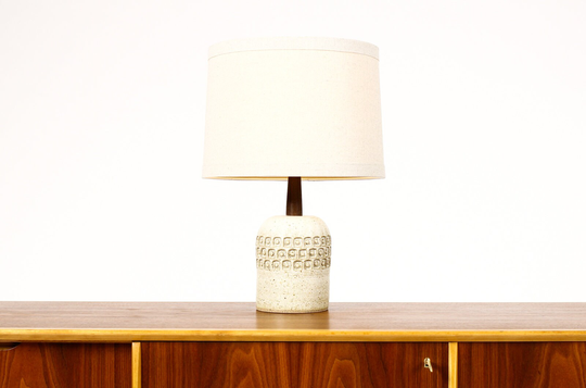 Ceramic Stoneware Studio Pottery Table Lamp - Square Dot Pattern White Glaze L33