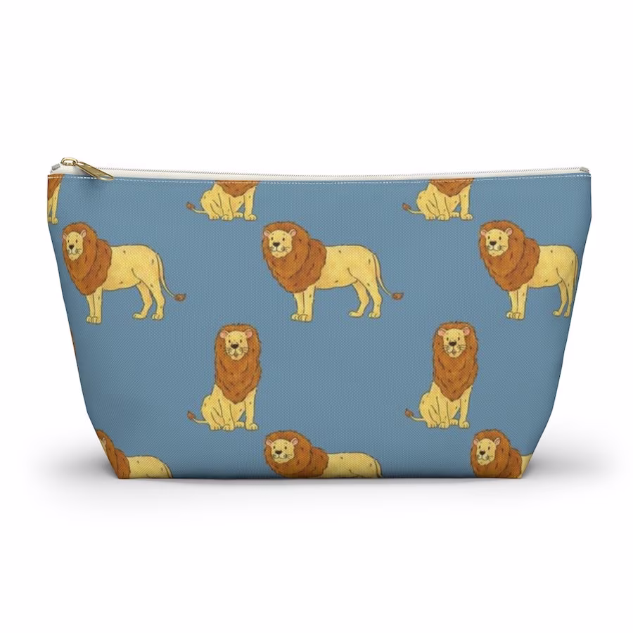 Lion Pouch, Pencil Case, Safari Animal Custom Teacher Bridesmaid Cosmetic Bag, Zipper Makeup Accessory Pouch
