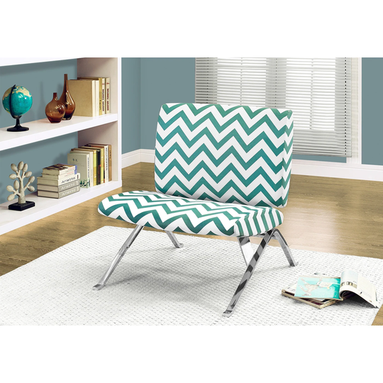 Monarch 8136 Teal Chevron Fabric Chrome Metal Accent Chair