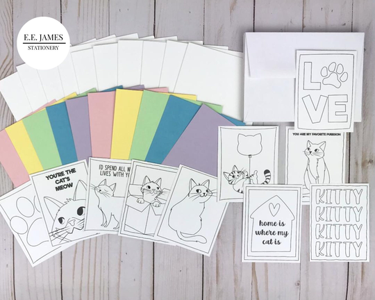 Color Your Own Card, Make Cards, Coloring Cards For Kids, Cat Lover Gift Women, Greeting To Color, Diy Card Kit