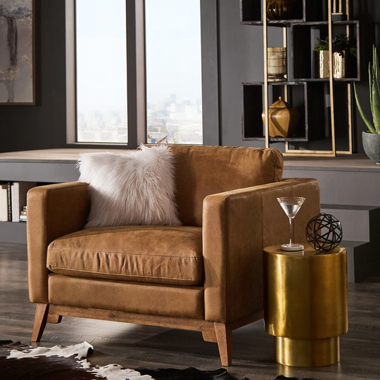 Strick & Bolton Filmore Oversized Tan Italian Leather Club Chair