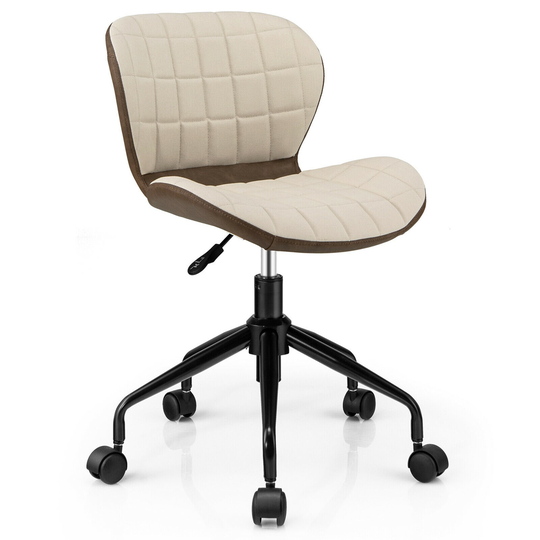Gymax Mid Back Home Office Chair Adjustable Swivel Linen & PU Leather - See Details