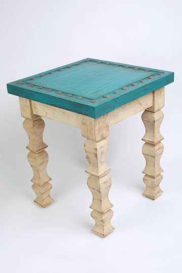 Turquoise Creek Western End Table-Western-Vintage Look-Rustic-Silver Conchos-Handmade-Wood-Gorgeous-Turquoise-Three Sizes