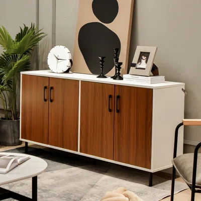 Ebern Designs Buffet Server Sideboard Kitchen Storage Cabinet Cupboard With Shelves & 4 Doors
