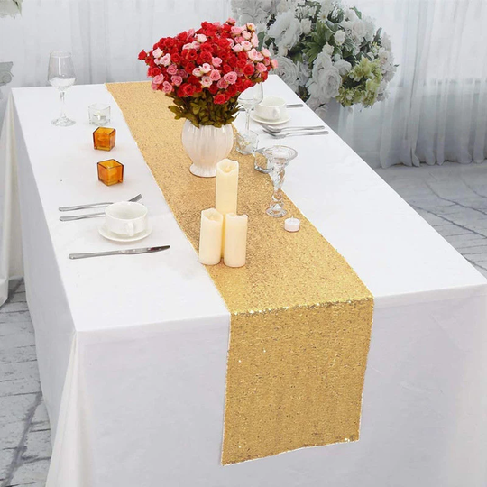 Gold Sequin Table Runner, Gold Glitter Runner Party Supplies, Fabric For Wedding Birthday Baby Shower Home Decor