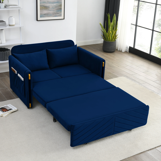 54" Modern Convertible Sofa Bed with 2 Detachable Arm Pockets, Velvet Loveseat Multi-position adjustable Sofa