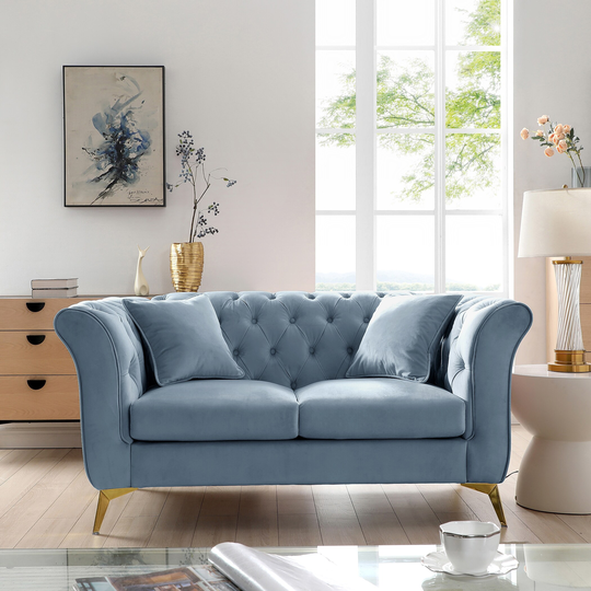 Chesterfield 2 Seater Sofa Modern Velvet Upholstered Loveseat, Lounge Sofa