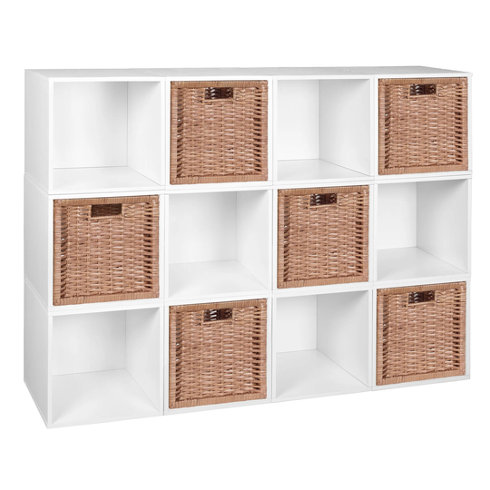 Noble Connect Storage Set - 12 Cubes and 6 Wicker Baskets- White Wood Grain/Natural