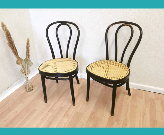 1 Of 2 Thonet Bentwood Style Chairs/Original Stol Kamnik Vintage Dining Chair Black Wood /Wicker Seat /Mid Century Furniture