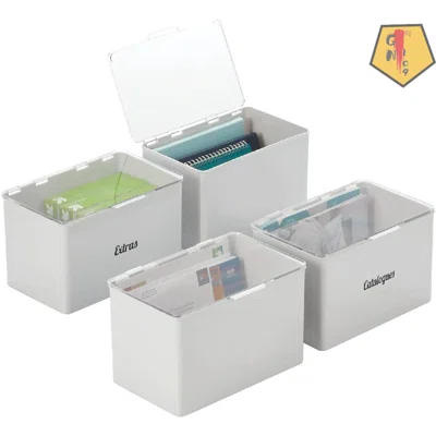 Plastic Stackable Home, Office Supplies Storage Organizer Box With Hinged Lid - For Note Pads, Pens, Staples, Dry Erase Markers, Tape