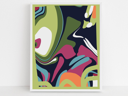 Bright Colors Modern Wall Art - Abstract Lime Green & Navy Blue Print Colorful Geometric Picture Available Matted Or Framed