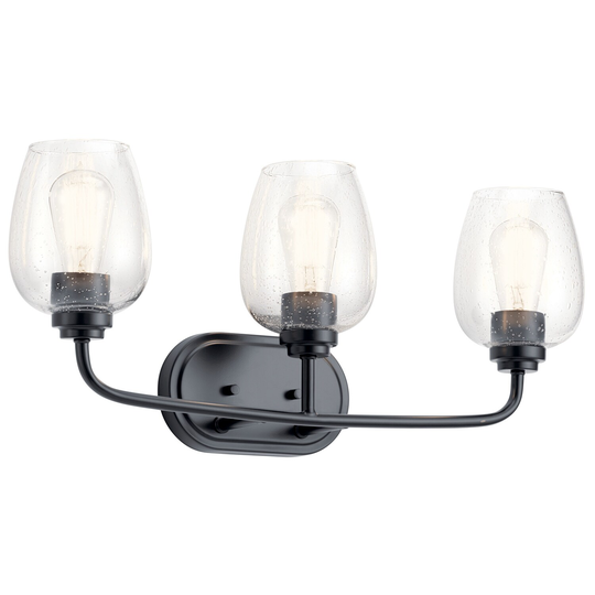 Kichler Valserrano 24 inch 3 Light Vanity Light with Clear Seeded Glass in Black