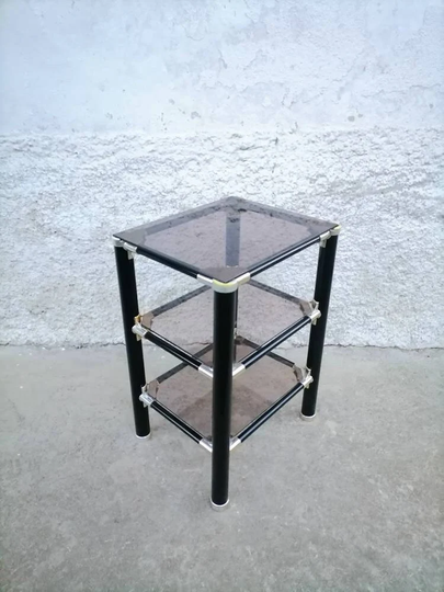 Vintage Tv Stand/Plastic End Table /Vintage Furniture/ Retro Furniture Smoked Glass Coffee Black Stand/ 80S/ Italy