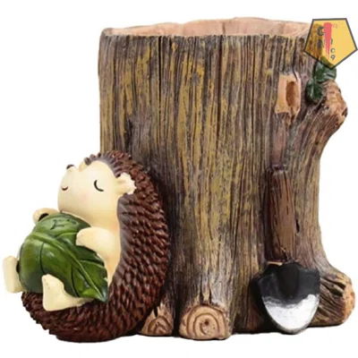 Cute Hedgehog Desk Pen Pencil Pot Holder Vase Toothbrush Holder Resin Desktop Storage Organizer Container Stationery Storage Office Desk Decoration