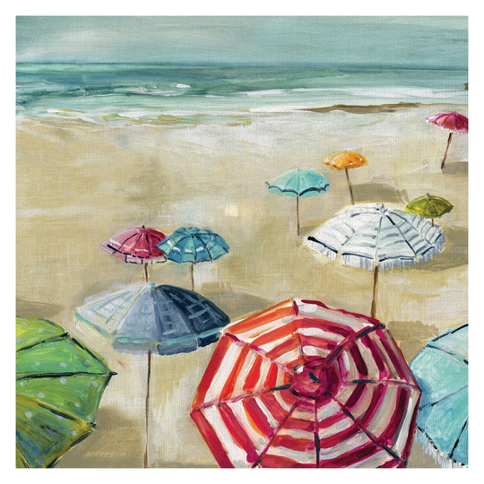 Fine Art canvas Making Shade I Beach Umbrellas by Carol Robinson Canvas Art - Multi-color