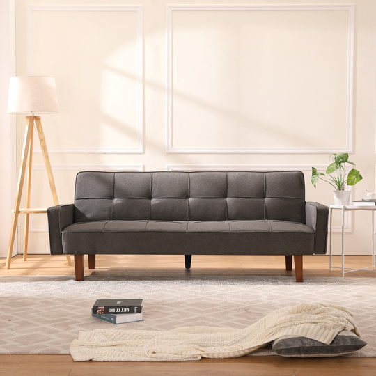 Modern Variable Sofa Bed Linen Padded Folding Sofa Living Room Furniture Futon Sofa Manual Recline Loveseat with Wood Leg