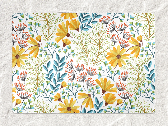 Autumn Flowers Chair Mat, Yellow Protective Blue Splat Floral Vinyl Floor Pvc Area Rug, Comfort Splash Mat