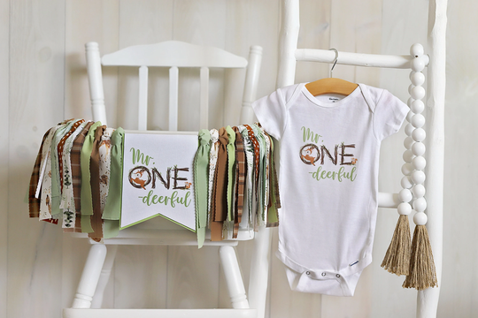 Mr. One-Deer-Ful High Chair Banner, Boy Deer Birthday Party Decor, Photo Prop, One Deerful
