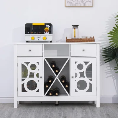 Sideboard Storage Cabinet, Tv Stand, Wine Cabinet With X-shaped Rack, Wood Buffet Bar Cabinet With 2 Drawers And 2 Cabinets, For Kitchen Dinning Room