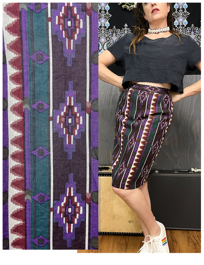 90's Boho Skirt | Vintage Aztec Patterned Pencil Size Medium